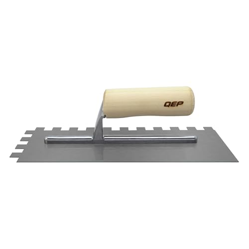 QEP 1/2" x 1/2" x 1/2" Square Notch Carbon Steel Trowel w/Wood Handle