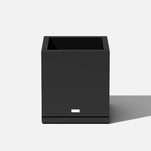 Veradek Block Series Cube Planter & Drip Tray - Square Outdoor Planter Set - color: Black, size: Small - with saucer