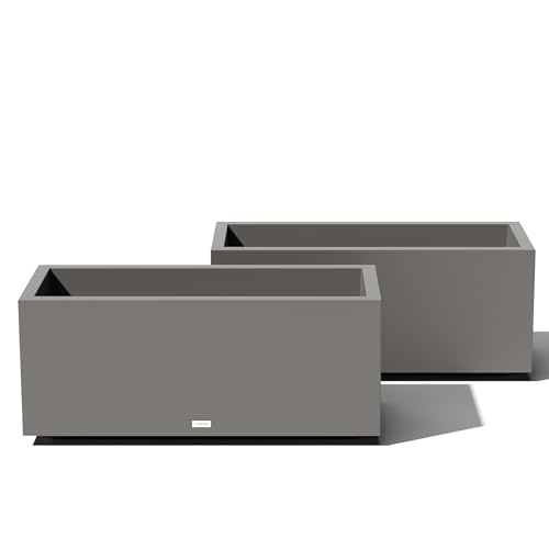 Veradek Block Series Long Box Planter - Rectangular Outdoor Planter - color: Gray, size: Large - 2 Pack