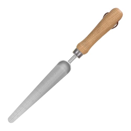 Stainless Steel Handheld Garden Trowel Seed Planting Shovel Long Narrow Gardening Trowel Small Weeding Digging Shovel with Graduation and Wood Handle for Repotting