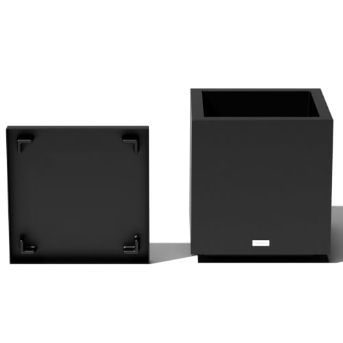 Veradek Block Series Cube Planter & Drip Tray - Square Outdoor Planter Set - color: Black, size: Small - with saucer