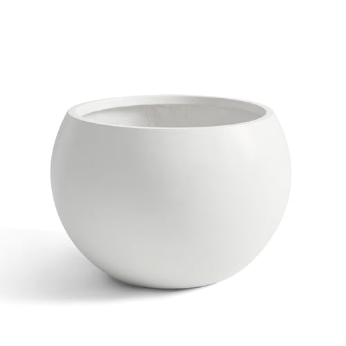 15.8"Dia x 10.9"H Fiberstone Sphere Planter, White Round Flower Pot - color: White, size: Medium