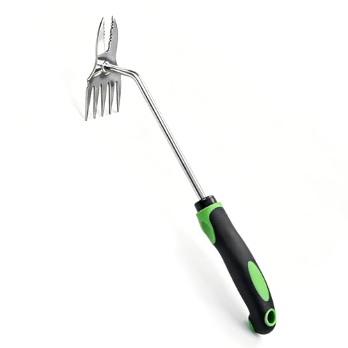 Garden Tools,2-in-1 Hand Weeder Puller, Heavy Duty Stainless Steel Gardening Hand Tool for Deep Root Removal, Ergonomic Non-Slip Weed Remover for Lawn Yard Garden,1 Pack (Five Tooth)
