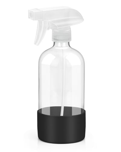 Glass Spray Bottles for Cleaning - 16 oz Spray Bottles with Silicone Sleeve - color: Black