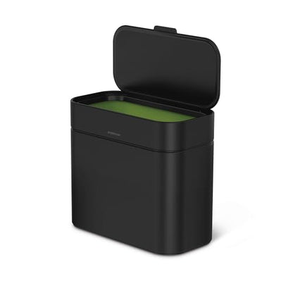 simplehuman Compost Caddy, 4L / 1.1 Gallon Countertop Kitchen Compost Bin with Magnetic Dock for Trash Can, Soft-Seal Lid, Removable Inner Bucket, Matte Black Steel - color: Matte Black