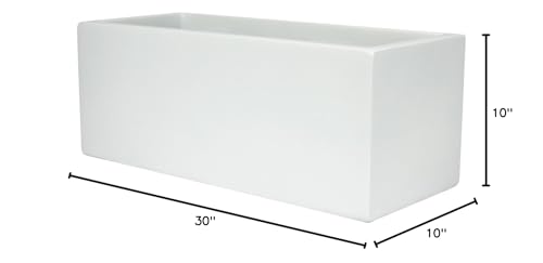 Brisbane Rectangle Fiberglass Planter Box (L:30" x W:10" x H:10", Matte White) - color: Matte White, size: L:30" x W:10" x H:10"