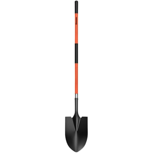 56 Inch Heavy Duty Round Point Digging Shovel with Orange Fiberglass Handle