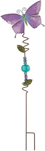 Sunset Vista Designs Garden Party Plant Pick Spiral Mini Stake, 26.5" Tall, Purple Butterfly - color: Purple Butterfly