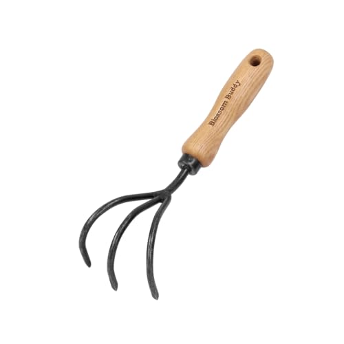 Hand Cultivator, 3-Tine Garden Rake Manual Tiller with Ergonomic Handle