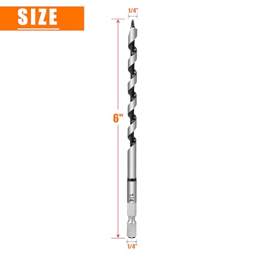 1/4 Inch x 6 Inch Long Ship Auger Drill Bit Set for Wood - size: 1/4"x6"