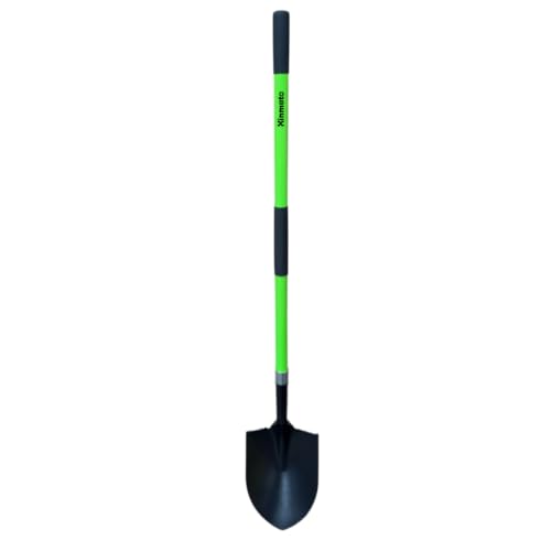 56 Inch Heavy Duty Round Point Digging Shovel with Green Fiberglass Handle