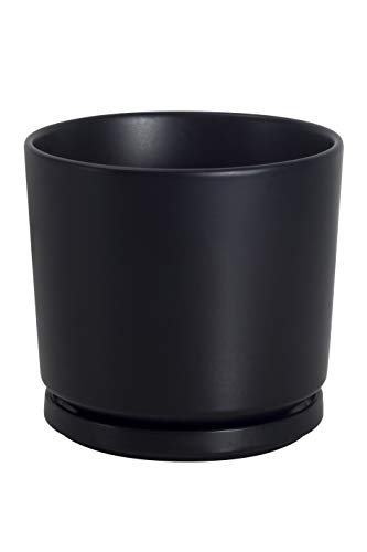 Ekirlin 7 inch Plant Pot Indoor - Black Ceramic Flower Planters - Modern Succulents Containers with Drain Hole & Saucer Tray, Garden Pots with Home Decorate, Office & Outdoor - color: Black, size: 7.5 Inch