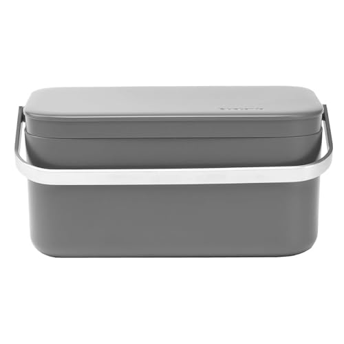 Brabantia Food Waste Caddy (0.48 Gal/Dark Gray) Kitchen Leftovers Can with Stay-Open Lid & Stainless Steel Handle for Composting - color: Gray