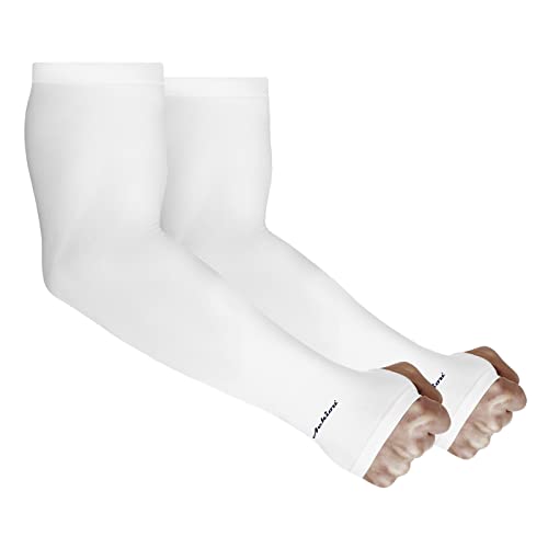 Achiou Arm Sleeves for Men Women, Sun Sleeves UV Protection Cooling Sports - color: 2 Pairs: White