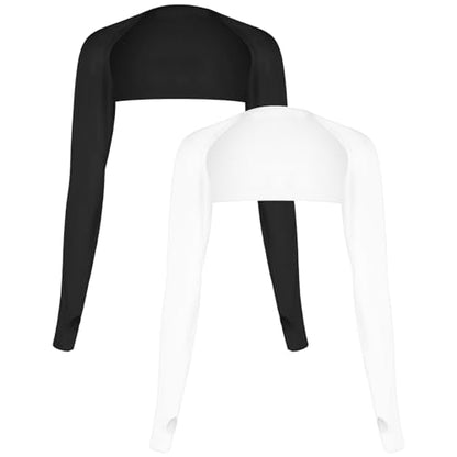 2 Pack Cooling Shawl Arm Sleeves Sun Sleeves for Women UV Protection Arm Sleeve with Finger Hole for Golfing - color: Black+white