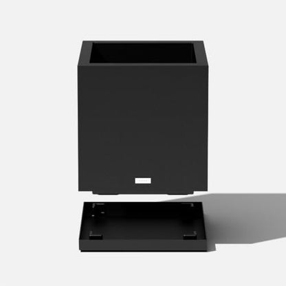 Veradek Block Series Cube Planter & Drip Tray - Square Outdoor Planter Set - color: Black, size: Small - with saucer