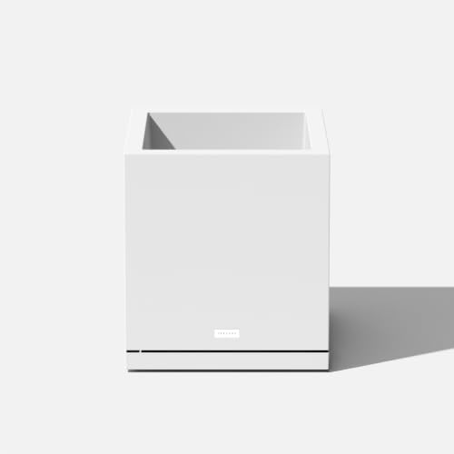 Veradek Block Series Cube Planter & Drip Tray - Square Outdoor Planter Set - color: White, size: Small - with saucer