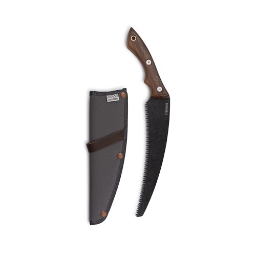 Barebones Timber Saw - Hand Saw with Ergonomic Walnut Handle for Camping, Pruning, and Wood Cutting - Curved Blade and Root Cutter with Sheath - color: Saw
