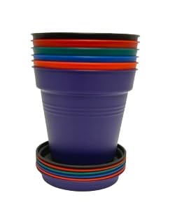 Mintra Garden Pots, 6 Pack Bulk Plastic Plant Pots with Drainage Tray, Round Indoor & Outdoor Decorative Planters with Drain Holes for Flowers, Herbs & Plants, 15cm Diameter – Assorted, 5.9 in - color: Assorted 6pk, size: 15cm Diameter (5.9in)