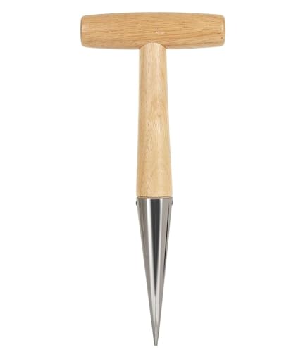 Hand Dibber Stainless Steel Sow Dibbler with Wooden Handle Garden Hole Punch Dibbler Tool for Planting Flowers Tulips, Transplanting Plants,Transplanting Seedling (Garden Dibbler)
