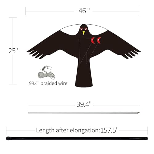 eyijklzo Bird Scarer Hawk Flying Kite with 13ft Telescopic Pole-Black - style: Black-with 4m pole