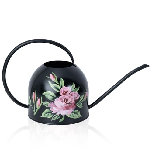 MOYEE Metal Small Watering Can for Indoor Outdoor Plants, Pretty Water Cans - color: Black