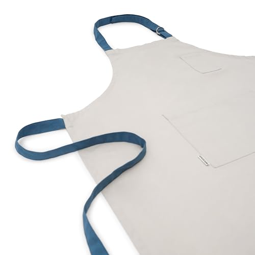 Cotton Canvas Apron for Women & Men – Adjustable Neck Strap & Waist Ties with Pockets - color: Grey