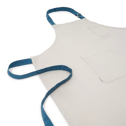 Cotton Canvas Apron for Women & Men – Adjustable Neck Strap & Waist Ties with Pockets - color: Grey