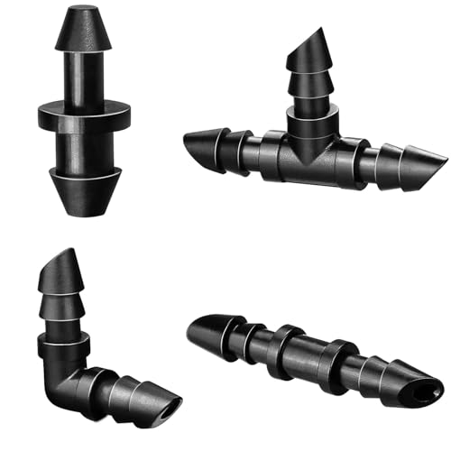 150 Pack Drip Irrigation Fittings Kit for 1/4" Tubing, Drip Line Barbed Connectors for 1/4 Inch Drip Irrigation Tubing Includes 60 Couplings 50Tees 20 Elbows 20 Plugs - size: 1/4" Fitting Kit-150P