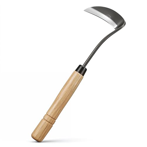 Kana Hoe 217 Japanese Garden Tool - Hand Hoe/Sickle is Perfect for Weeding and Cultivating,Solid Wood Handle for Gardening Tools