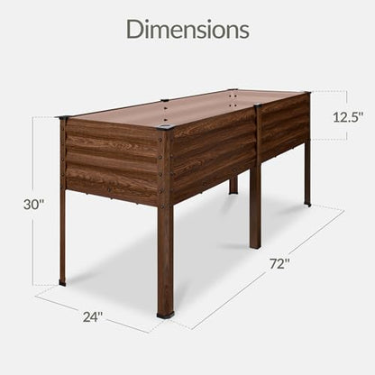 Best Choice Products 72x24x30in Non Toxic Galvanized Raised Garden Bed, Metal Elevated Planter Box, Vegetable Garden, 100% Non Toxic Materials - Dark Brown Wood Grain - color: Dark Brown Wood Grain, size: 72x24x30in