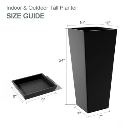 24" Tall Black Planters Outdoor Set of 2 - color: Black