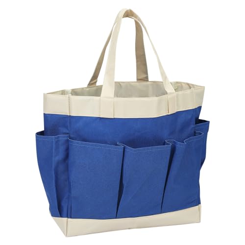 HARFINGTON Garden Tool Bag 11.2" x 5" x 11" Large Oxford Waterproof with Pockets Garden Tote Bag Gardening Plant Tool Organizer Storage Carrier Store for Outdoor Women Men, Blue - color: Blue
