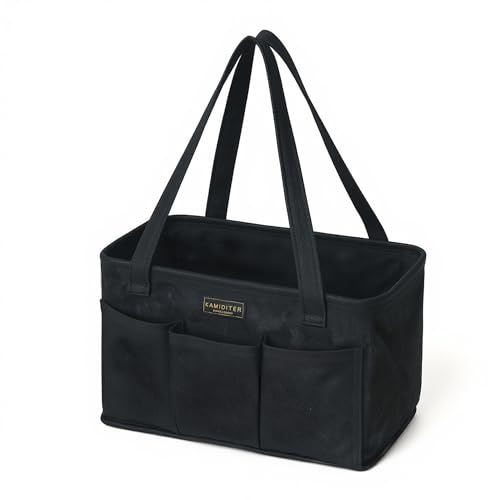 Tool Pouch, Heavy Duty 16oz Waxed Canvas Tool Bag, Rectangle Foldable Open Top Tool Bags with Handles, 7 Pockets | 13.5 x 7.8 x 7.8 Inches - color: Black, size: 13.5 Inch