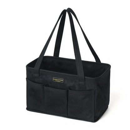 Tool Pouch, Heavy Duty 16oz Waxed Canvas Tool Bag, Rectangle Foldable Open Top Tool Bags with Handles, 7 Pockets | 13.5 x 7.8 x 7.8 Inches - color: Black, size: 13.5 Inch