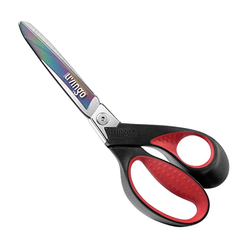 LIVINGO 9" Heavy Duty Titanium Coated Stainless Steel Scissors, (Red/Black) - color: Red