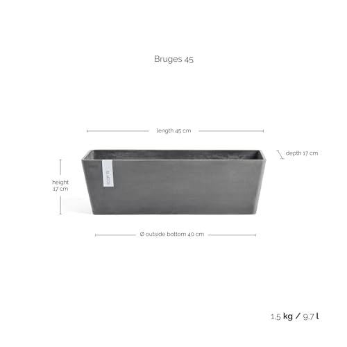 Ecopots Bruges Rectangular Flower Planter, Grey, 17.75" - color: Gray, size: 17.75"