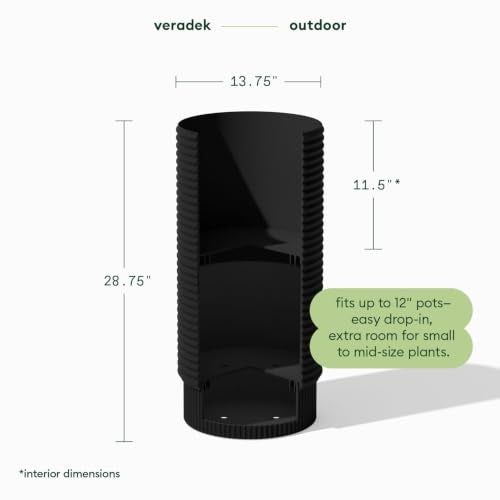 Veradek Mod Series Extra Tall Planter - Tall Outdoor Planter with Shelf - color: Black, size: 29 inch
