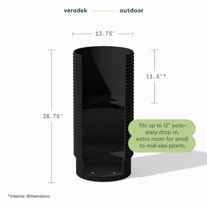 Veradek Mod Series Extra Tall Planter - Tall Outdoor Planter with Shelf - color: Black, size: 29 inch