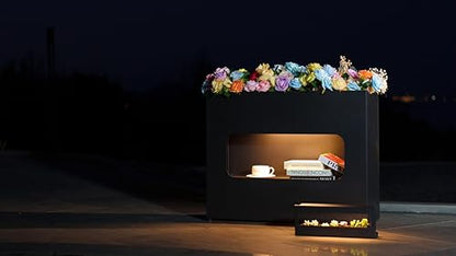 Outdoor Planter Box Metal Black Rectangular - color: Black With Light