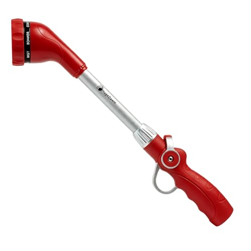 HugeDawn Garden Hose Wand, 16-Inch Heavy Duty Zinc Alloy & Aluminum Watering Wand with 8 Spray Patterns Thumb Control for Hanging Baskets, Garden, Cleaning (Red) - color: Red