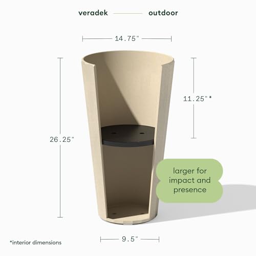 Veradek Column Series Tall Planter - Tapered Outdoor Planter with Shelf - color: Sand, style: Wide Groove