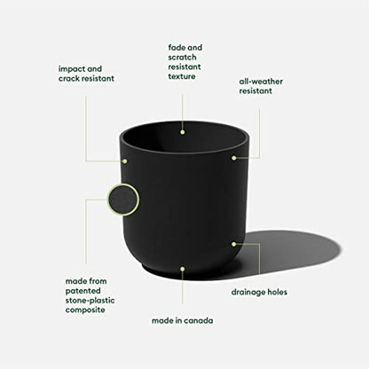 Veradek Mason Series Lima Planter - Large Round Outdoor Planter - color: Black, size: 10 inches