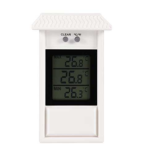 Min Max Greenhouse Thermometer, Wall Mounted Digital High Low Temperatures - color: White