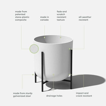 Veradek Mason Series Raised Lima Planter - Round Planter with Stand - color: White, size: 15 inch