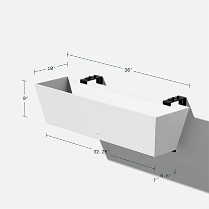 Veradek Pure Series Railing Planter - Tapered Window Box with Bracket - color: White, size: 36 inch