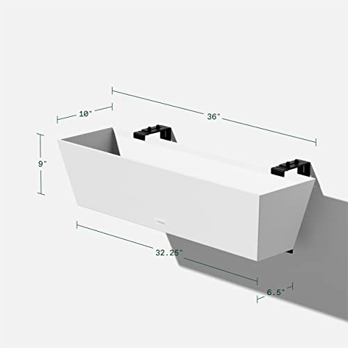 Veradek Pure Series Railing Planter - Tapered Window Box with Bracket - color: White, size: 36 inch - 2 Pack
