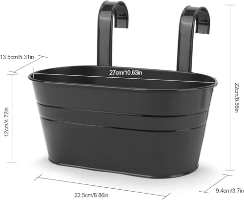 Hanging Planters, 10.6" Metal Railing Planters for Outdoor Plants, 8pcs - color: Jet Black - 8 Pack