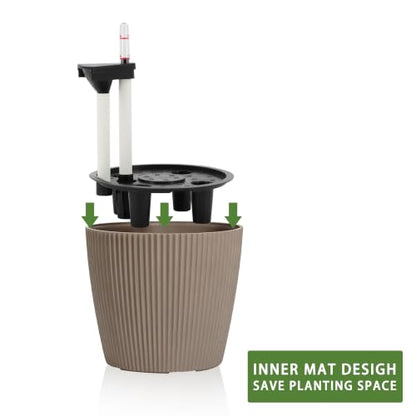 Dexceder 9x8 Self Watering Planters Indoor (2 Pack, Taupe) - color: Taupe, size: 9x8