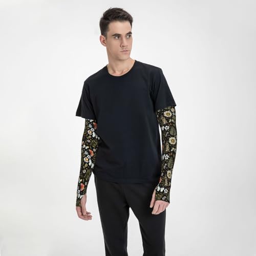 Bulldog Cooling Arm Sleeves Sunscreen Arm Cover With Thumb Hole - color: Forest Fern Flower